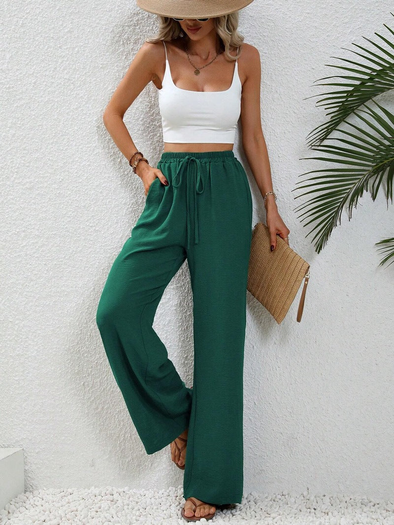 Wide Leg Pants for Women Elastic Waist Drawstring Palazzo Pants Lounge Pants with Pockets Loose Straight Leg Trousers - Seldom Seen Styles