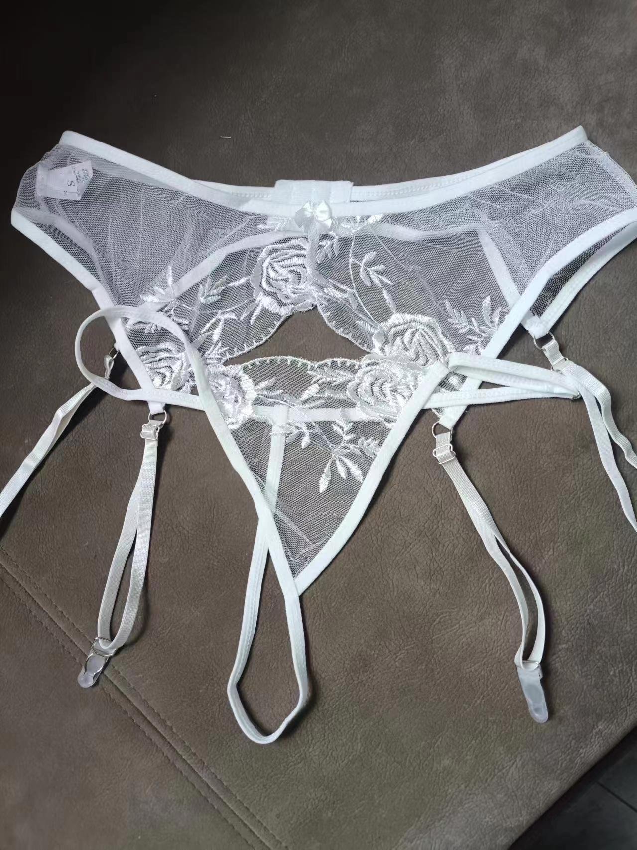 Women Floral Lace Garter Belt and G-String Set Plus Size Mesh Suspender Belt Sexy Embroidered Garter for Stockings - Seldom Seen Styles