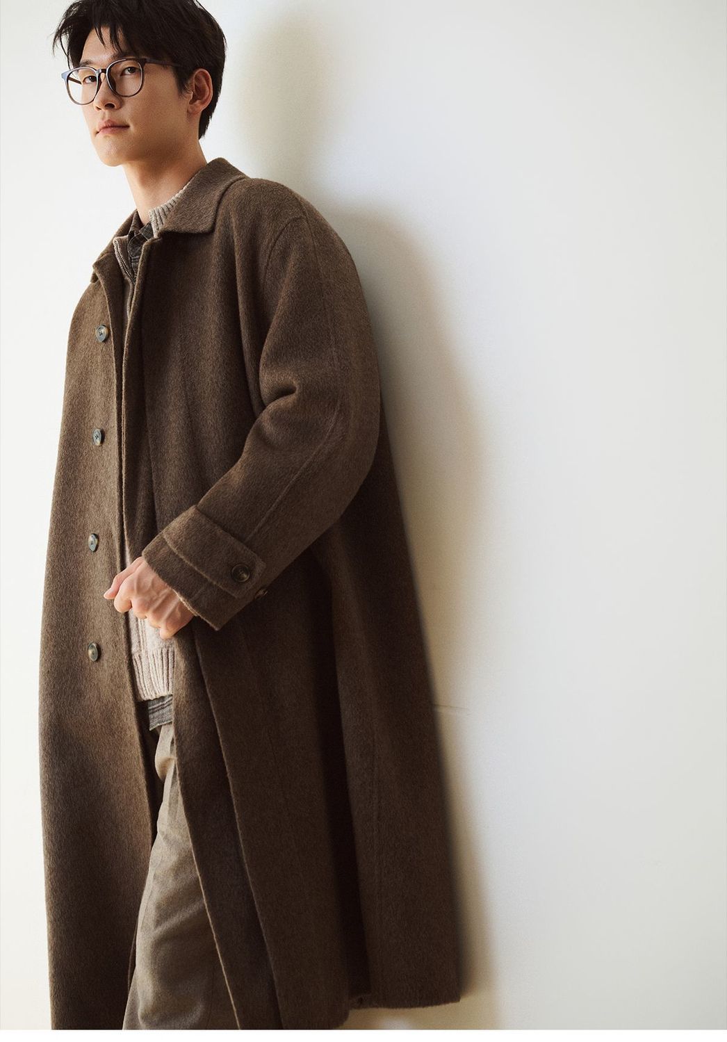 Camel Fleece Wool Blended Long Hair Double-Sided, Winter Shaped Balmacan Medium Long Coat Men's Jacket