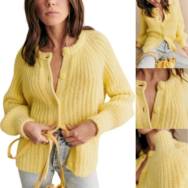 Women's Casual Long Sleeve Crewneck Button Down Cardigan Sweater Knit Outwear