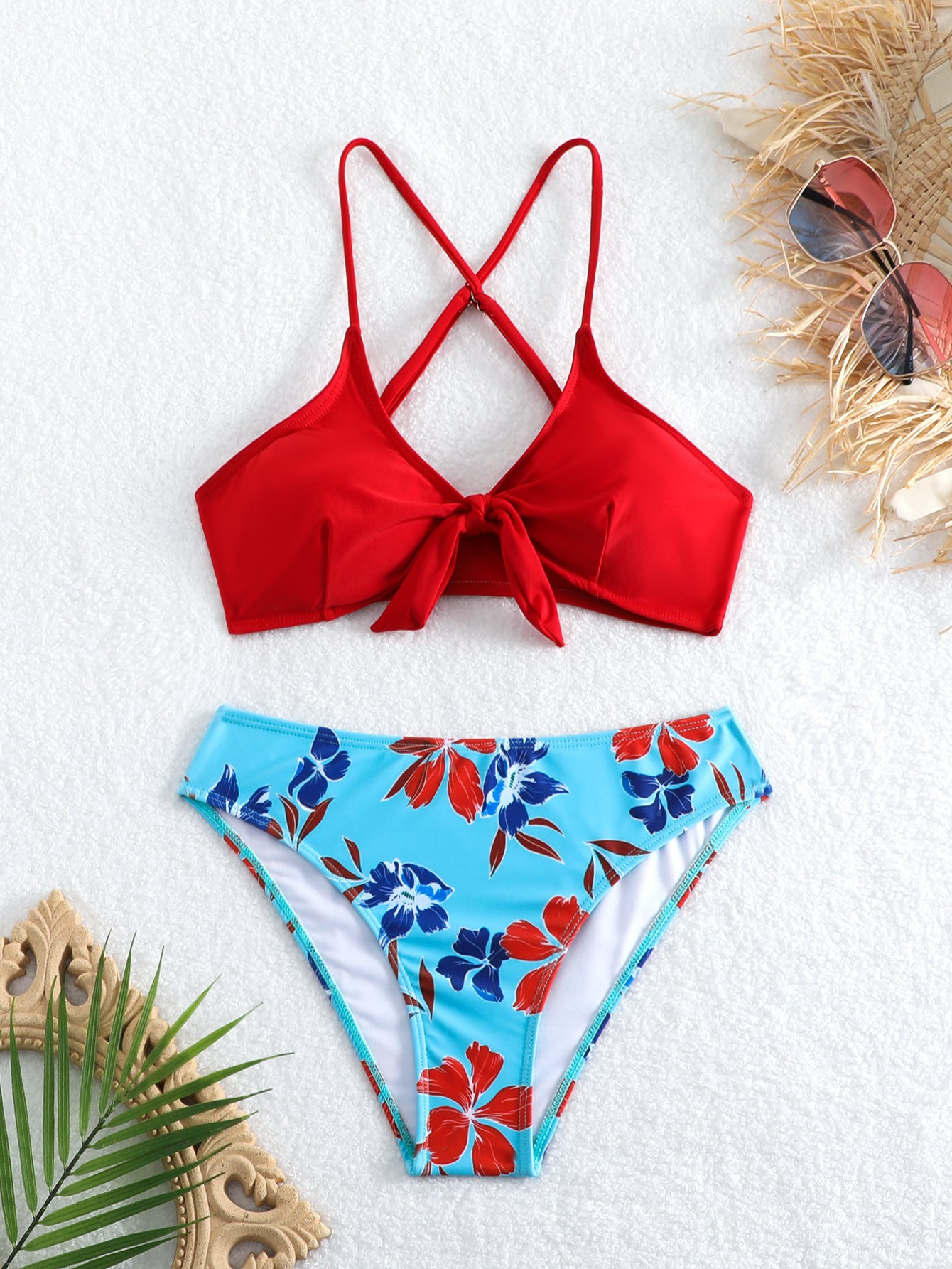 Women's Two Piece Bikini Set Floral Print Knot Bunny Tie - Seldom Seen Styles