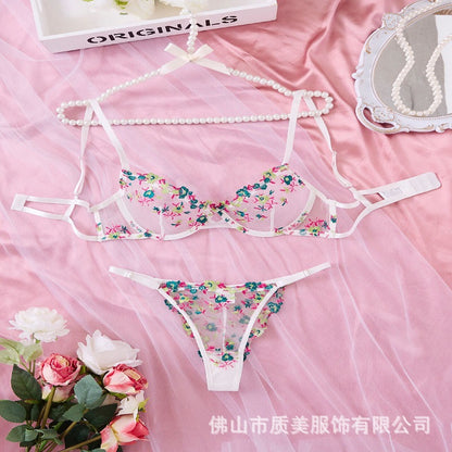 Lingerie for Women Sexy Floral Embroidered See Through Underwire Bra and Panty Set