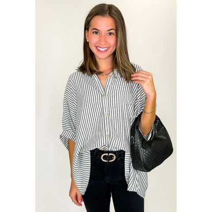 JoJo Striped Button Down Oversized Top - BACK IN STOCK