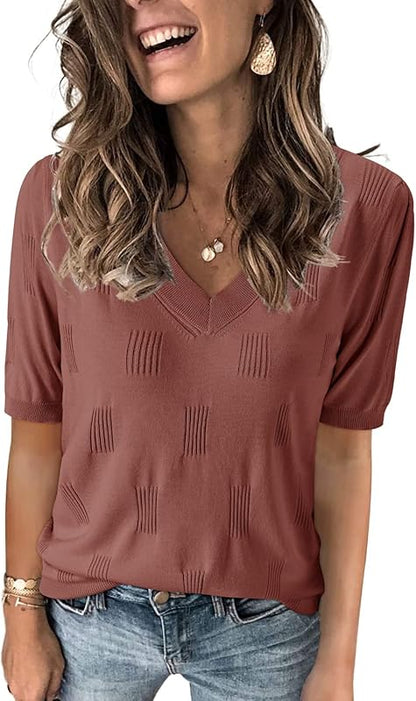 Cloz Womens Sweaters Soft Fall 2024 Fashion Versatile Dressy Blouse Short Sleeve Knit Lightweight Tops Summer Trendy