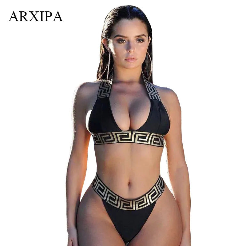 Sexy Bikini Sets For Women Bandage Swimsuit Crop Top Swimwear Thong Bathing Suit High Cut Beachwear Solid Print New Bather High-Cut Crop Top &amp; Thong - Seldom Seen Styles