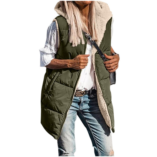 PrettyGarden Women's Warm Reversible Vests Sleeveless Fleece Basic Jacket Zip Up Coat Long Outerwear With Pockets And Hoodie Casual Outfit#Hoodieing - Seldom Seen Styles