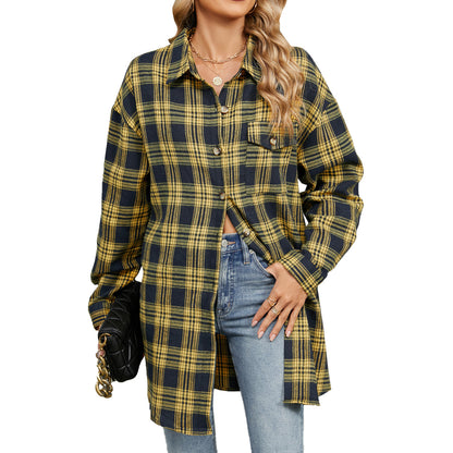 Blooming Jelly Women's Button Down Flannel Shirts Plaid Shacket Long Sleeve Collared Business Casual Tops Work