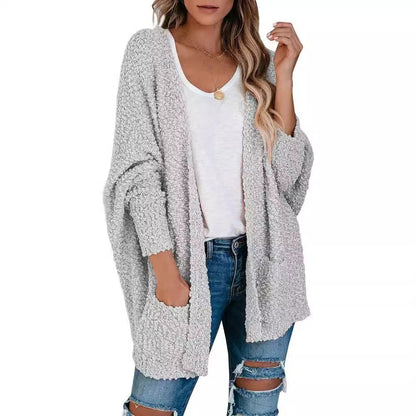 Women's Solid Color Batwing Sleeve Open Front Cardigan, Casual Long Sleeve Outerwear for Fall & Winter, Women's Knit Clothing for Daily Wear