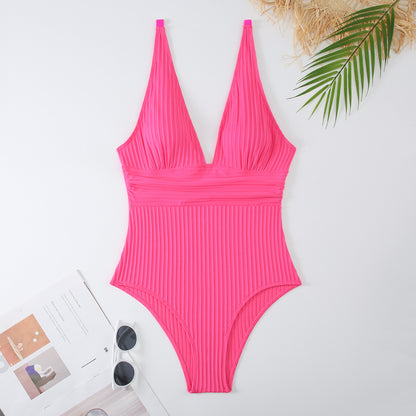 swimwear for big busts plus wear swimwear  Solid Color V Strappy Swimsuit  Backless Tummy Control Slimming Swimwear for Women - Seldom Seen Styles