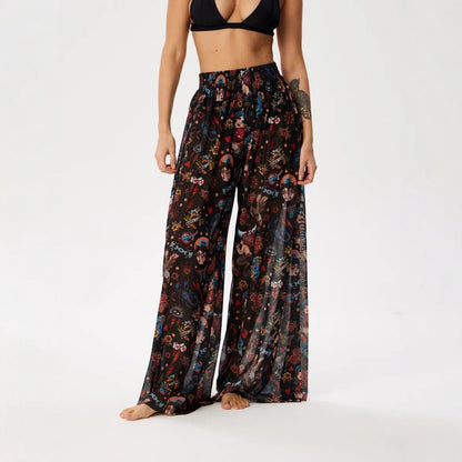 Womens Elastic High Waisted Palazzo Pants Casual Wide Leg Long Lounge Pant Trousers with Pocket