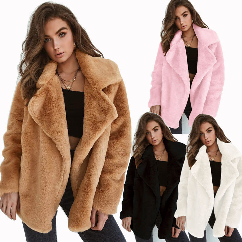 European and American Fashion Autumn and Winter WISH Coat Sexy Plush Lapel Slim Coat