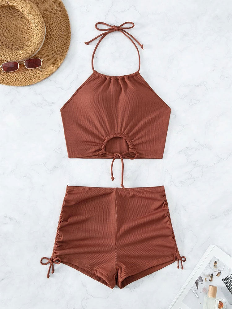 New Solid Color Strap Two-Piece Swimsuit for Women bikini  Beach Bikini Swimsuit - Seldom Seen Styles