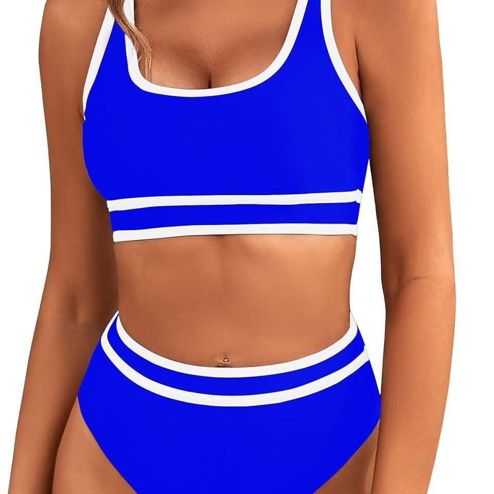 Women's High Waisted Bikini Sets Sporty Two Piece Swimsuits Color Block Cheeky High Cut Bathing Suits - Seldom Seen Styles