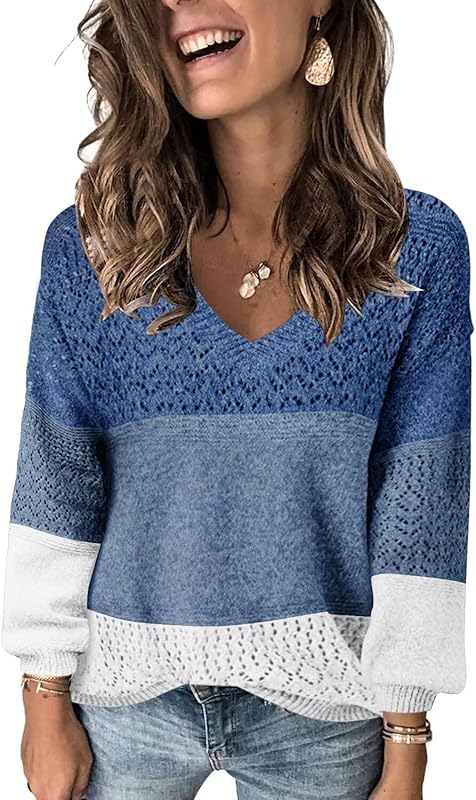 Womens Sweaters 2025 Fall V Neck Long Sleeve Hollow Knit Pullover Sweaters for Women - Seldom Seen Styles