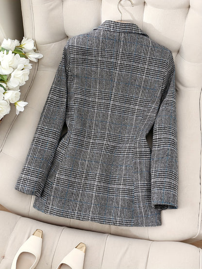 Women's Elegant Plaid Casual Suit Coat - Fashion long sleeve，Cardigan Fashionable Jacket with Pockets