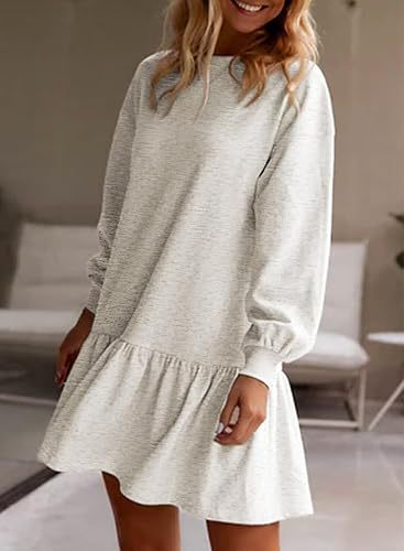 Womens 2024 Fall Long Sleeve Pullover Tops Crewneck Rib Knit Patchwork Sweatshirt Dress Casual Mini Dresses