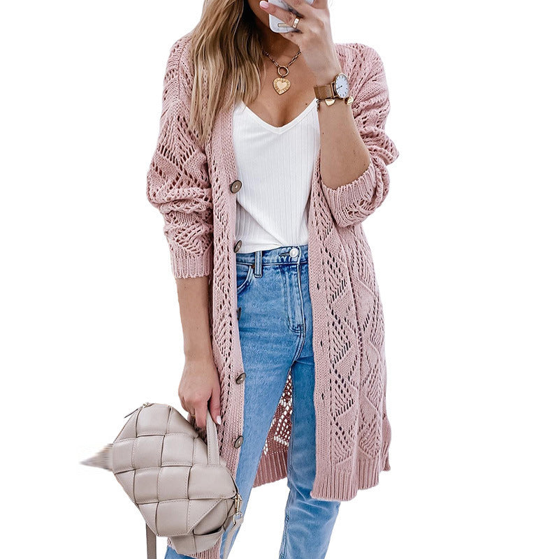 Shiying Cross-Border Foreign Trade New Single-Breasted Women's Coat Casual Twist Mid-Length Knitted Cardigan Sweater for Women