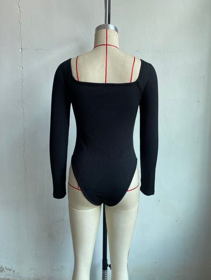 Women's Long Sleeve Bodysuit Shapewear Top Square Neck Bodysuit Halloween One Piece Basic Backless