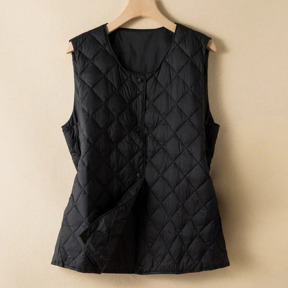 Solide Plaid Line Baumwolle Fleece Daunenjacke Mantel Koreanische Mode Einreihig Rundhals Ärmellose Damenjacke Weste