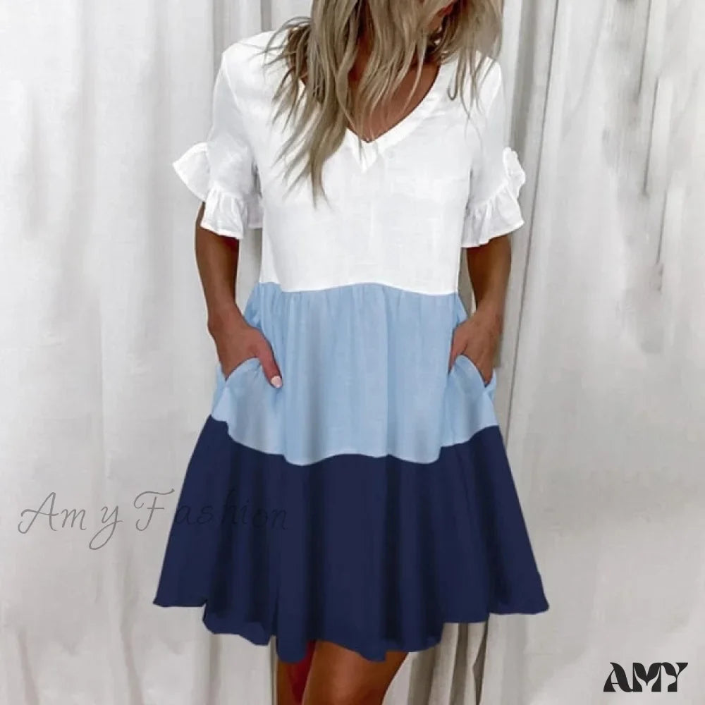 Women's Casual V Neck Loose Mini Dress Printed Short Sleeve Dress - Seldom Seen Styles