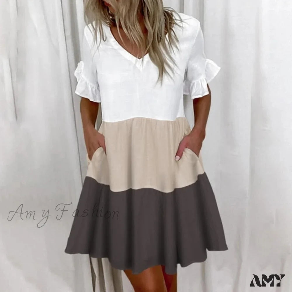 Women's Casual V Neck Loose Mini Dress Printed Short Sleeve Dress - Seldom Seen Styles