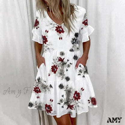 Amy Fashion - Lässige, kurzärmlige Plus-Size-Kleider mit weitem Schnitt