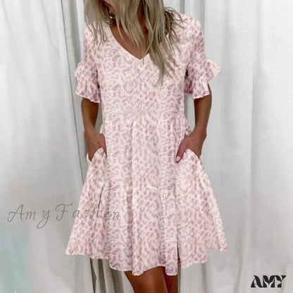 Amy Fashion - Lässige, kurzärmlige Plus-Size-Kleider mit weitem Schnitt