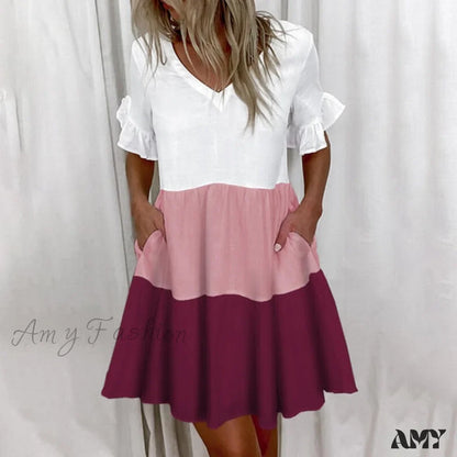 Amy Fashion - Lässige, kurzärmlige Plus-Size-Kleider mit weitem Schnitt