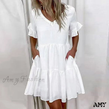 Amy Fashion - Lässige, kurzärmlige Plus-Size-Kleider mit weitem Schnitt
