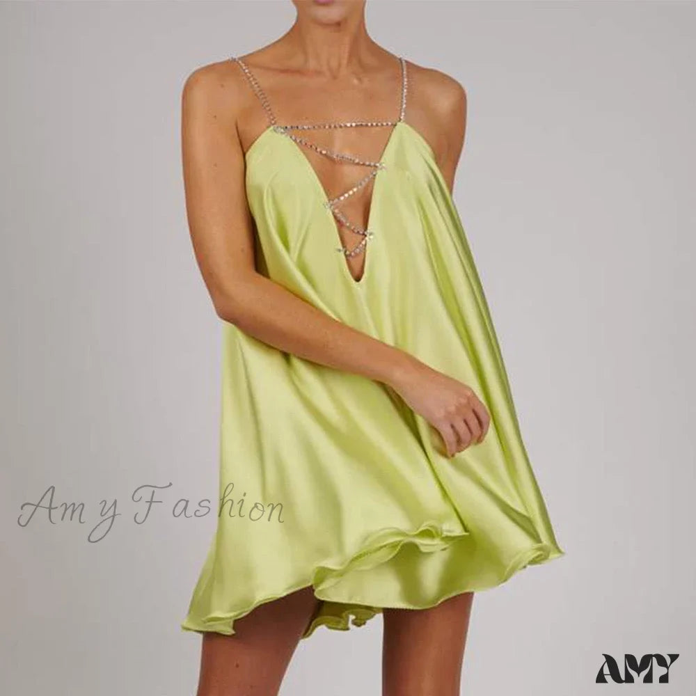 Women's Satin A Line Mini Dress Rhinestone Strap Party Dress - Seldom Seen Styles