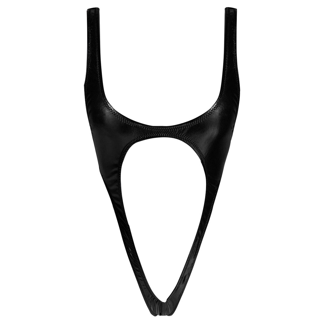 Women's Cut Out Monokini Swimsuit Shiny Faux Leather One Piece