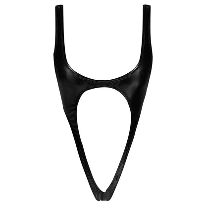 Women's Cut Out Monokini Swimsuit Shiny Faux Leather One Piece