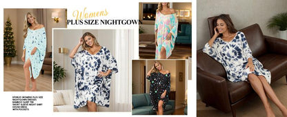 Plus Size Nightgown for Women V-Neck Sleep  Dress Pjs Lounge Short Sleeves Sleepwear With Pocket Fit S-5XL Pajamas Elastic Loungewear Breathable Fabric