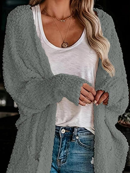 Women's Plain Pocket Batwing Sleeve Cardigan, Casual Long Sleeve Open Front Knitwear for Fall & Winter, Women's Knit Clothing for Daily Wear