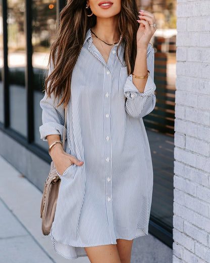 European and american foreign trade women's clothing2022Spring and Summer New Amazon Long Striped Solid Color Casual Elegant Long Sleeve Blouse Women