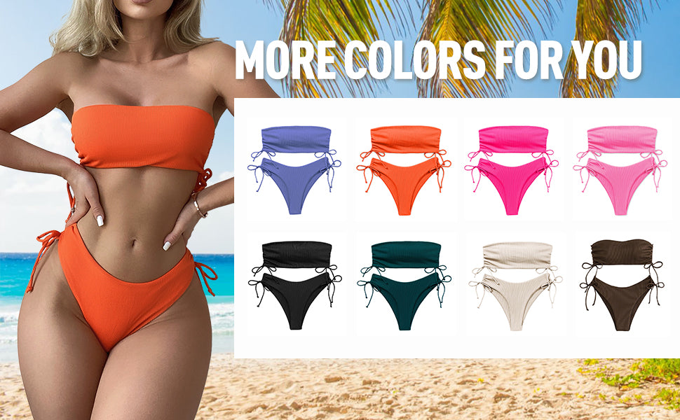 Swim Suits for Women 2025 Strapless Bathing Suits Bandeau Bikini Set 2 Piece - Seldom Seen Styles