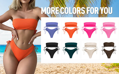 Swim Suits for Women 2025 Strapless Bathing Suits Bandeau Bikini Set 2 Piece - Seldom Seen Styles