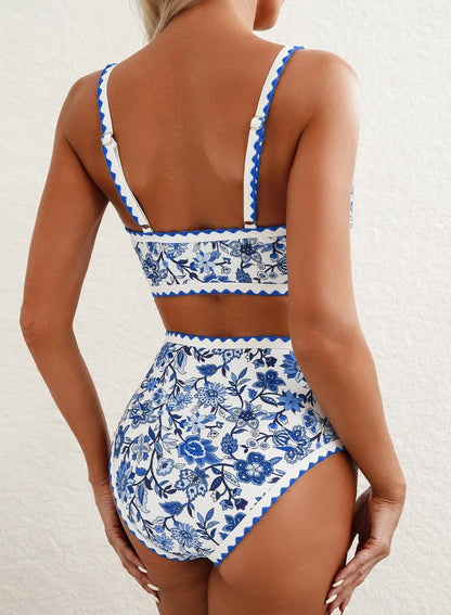 Women's Bikini Sets Floral Print Whip Stitch 2 Piece Swimsuits High Waisted Scoop Bathing Suits - Seldom Seen Styles