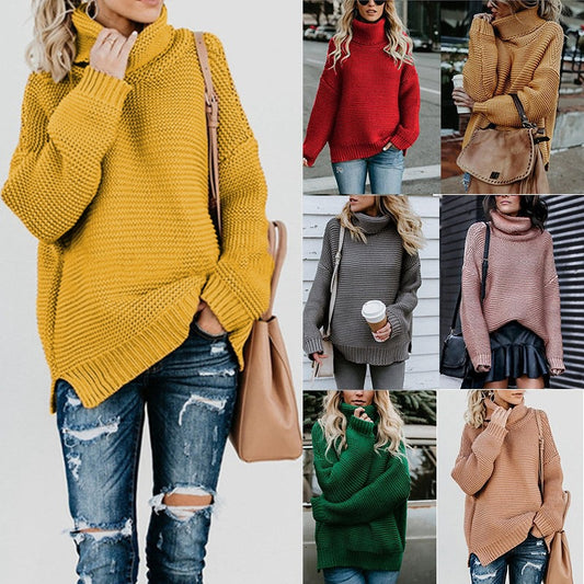 2023Autumn and Winter New European and American AliExpress Amazon Hot Knitwear Long Sleeve Turtleneck Sweater Coat Women