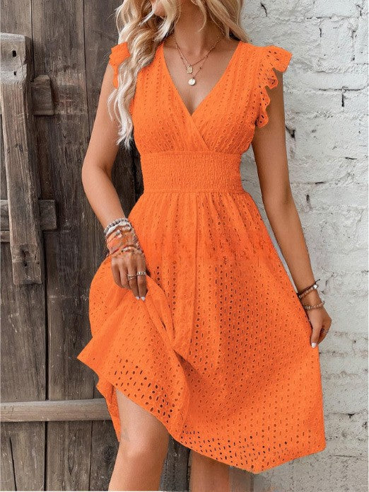 2024Amazon AliExpress Hot-Selling New Arrival Multi-Color in Stock European and American Summer Lotus Leaf Sleeve Elegant Dress