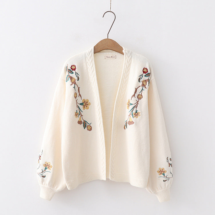 Autumn and Winter All-Matching Casual Simplicity Flower Embroidery Student Knitted Long Sleeve Sweater Wholesale 57264