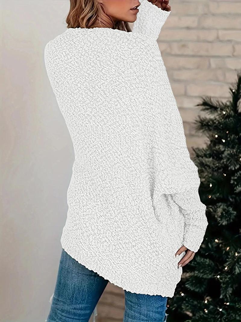 Women's Plain Pocket Batwing Sleeve Cardigan, Casual Long Sleeve Open Front Knitwear for Fall & Winter, Women's Knit Clothing for Daily Wear - Seldom Seen Styles
