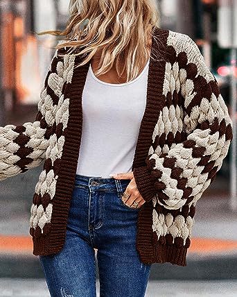 2024 Autumn and Winter Amazon New Lantern Sleeve Striped Loose Multicolor Twisted Knitted Winter Sweater Coat