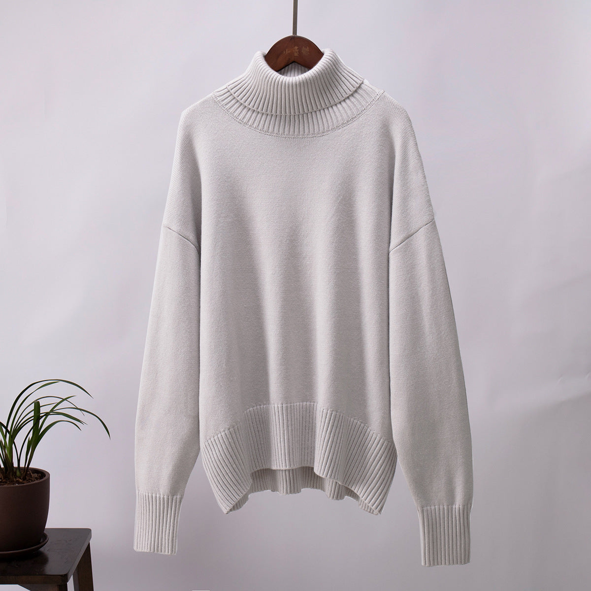 Cross-Border Amazon Turtleneck Sweater for Women2024European and American Autumn and Winter Loose Sweater Classic Versatile Solid Color Pullover Sweater