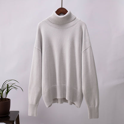 Turtleneck Sweater for Women Autumn and Winter Loose Sweater Classic Versatile Solid Color Pullover Sweater