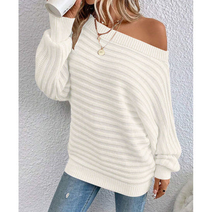Women's Textured Asymmetrical Neck Sweater, Casual Long Sleeve Batwing Sleeve Jumper for Daily Outdoor Wear, Ladies Knit Top for All Seasons, Womenswear