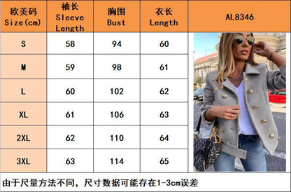 2024Amazon Cross-Border wish New Fall/Winter Slim Long Sleeve Double Breasted Suit Collar Woolen Jacket