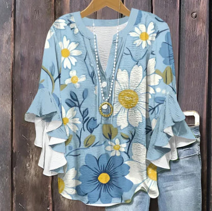 Haut à manches volantées et imprimé floral rétro pour femme, tenue vintage des années 90, chemises amusantes, élégantes et classe, jolie tenue d'été