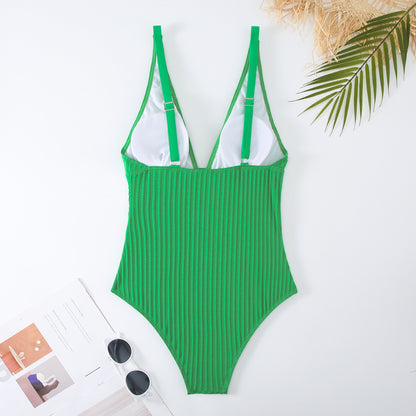 swimwear for big busts plus wear swimwear  Solid Color V Strappy Swimsuit  Backless Tummy Control Slimming Swimwear for Women - Seldom Seen Styles