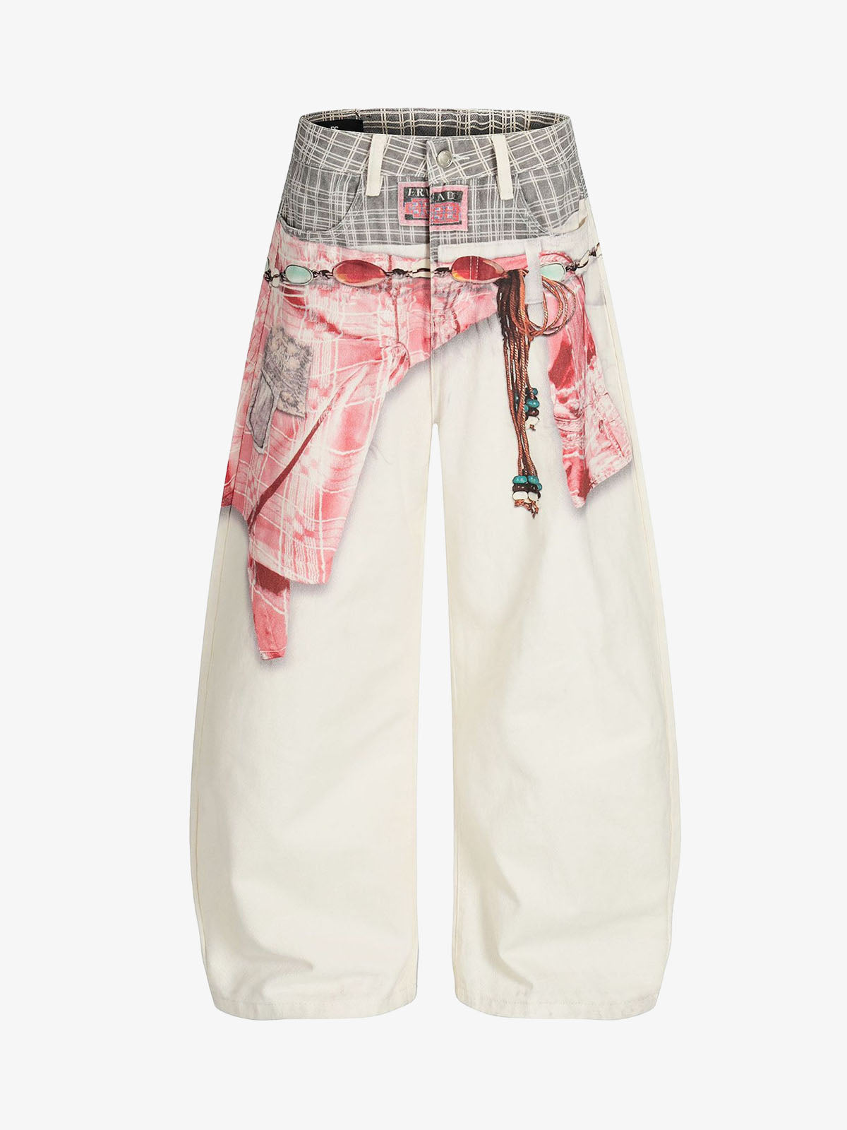 Printed Patchwork Waist Graphic-Drape Barrel Jeans - Seldom Seen Styles